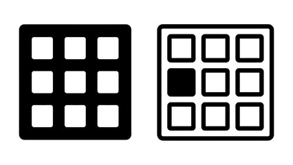 Naklejka premium Grid and Matrix Pattern: Two distinct grid patterns, one solid black and the other an outline with a single highlighted square, symbolizing selection, data, or a puzzle element.