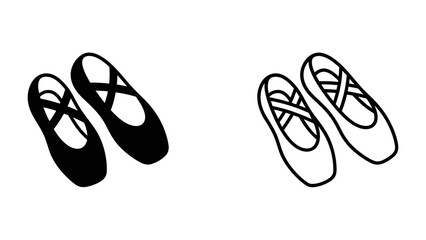 Ballet Slippers Duo: A pair of elegant ballet slippers, one solid black and the other an outline, symbolizing creativity, artistry, and the performing arts. © Sajiya