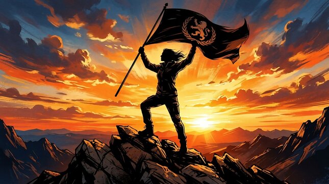 Silhouette Holding Flag