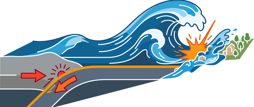 Tectonic Plate Shift Causing Ocean Wave Impact
