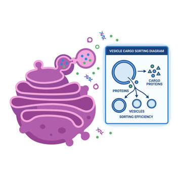 Human cell vesicle cargo sorting diagram showing golgi apparatus