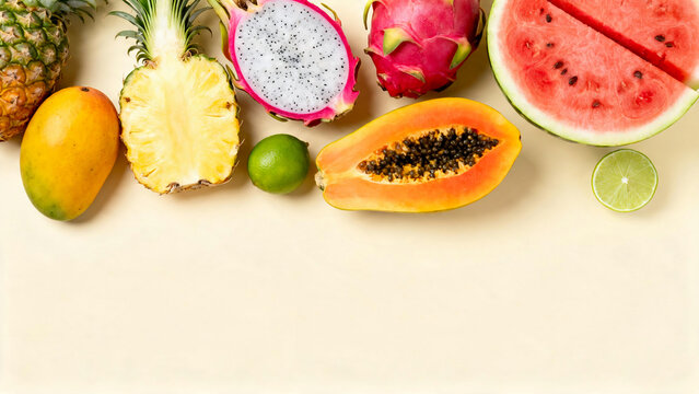resh Tropical Fruits Flat Lay