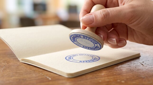 Close Up View of a Hand Stamping an Official Approval on Paper Document