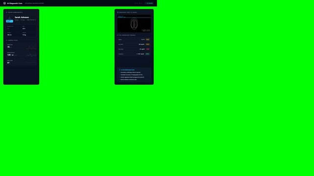 AI medical diagnosis interface animation representing artificial intelligence, digital diagnostics, medical imaging, healthcare analytics, clinical decision support, patient data, and advanced medical