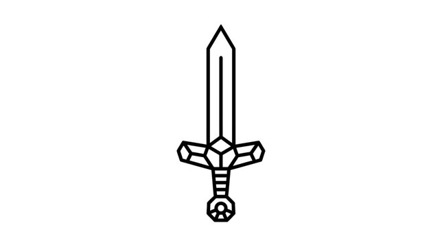 Stylized medieval sword icon, isolated on transparent background