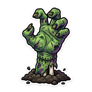 Zombie Hand Rising from Ground in Cartoon Style Digital Illustration