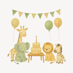 Naklejka premium Cute animals celebrate birthday party.