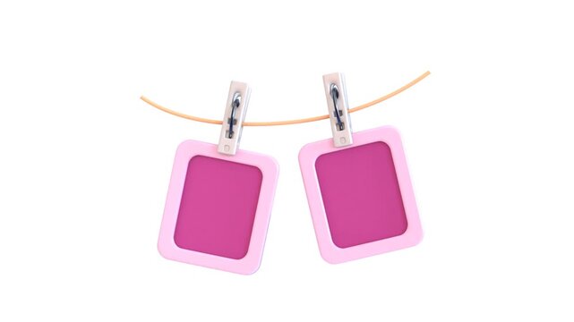 Hanging Photo Frames on String with Clothespins for Love Couple, Romantic Memories, Wedding and 4K Motion Graphic