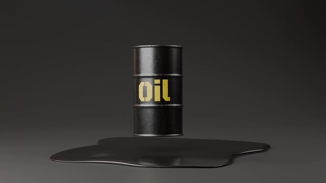 Oil industry concept featuring an Oil barrel rising and spinning from an Oil spill on the ground, symbolizing energy production and petroleum resources. Ideal for Oil companies, energy trading