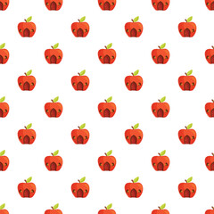 Fototapeta premium Seamless pattern featuring charming apple houses on white
