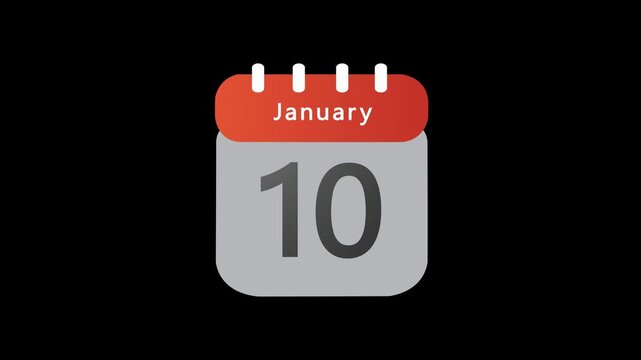 January 10. Calendar appearing,10 January day calendar animation without background ,Infrared calendar in futuristic, commemoratives in led and etc. Animated HUD month calendar on the alpha channel
