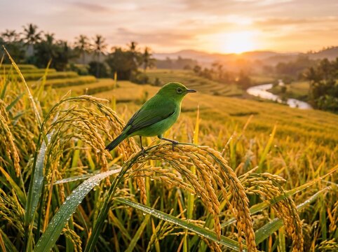 Green bird sunrise