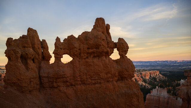 Backlit hoodoos at sunset. Bryce Canyon National Park. Utah. USA.