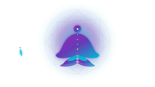 Abstract Digital Lotus Flower Blossoming with Radiant Gradient Energy and Geometric Sacred Symmetry