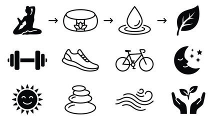 Naklejka premium Wellness and healthy lifestyle icons representing mindfulness fitness and nature