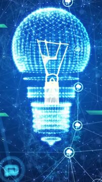 Animation of medical scanners and icons with light bulb over networks on blue