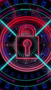Animation of padlock icon, scope scanning and data processing