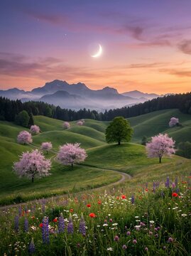 Pink blossom landscape
