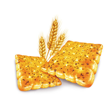 Vegetable Crackers Biscuit Arrangement with Wheat Stalks, a Wholesome Snack Illustration