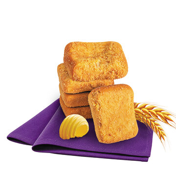 Stacked Wheat Cakes, Golden-Brown Baked Goods on a Purple Cloth. Rustic Food Photography, Delicious Dessert Concept