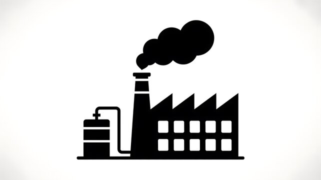 Black factory icon with smoke chimney
