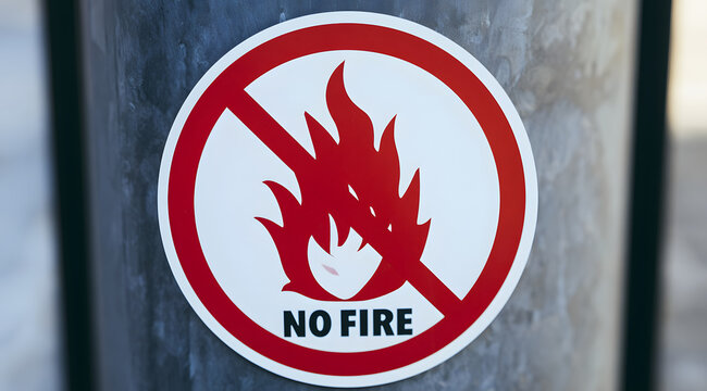 A circular with a flame symbol crossed out indicating a prohibition on open flames in designated areas