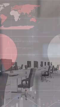Animation of statistical data processing over grid network against empty office