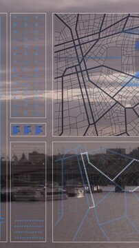 Animation of data processing over london cityscape