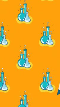 Animation of pencil school icon and copy space over orange background