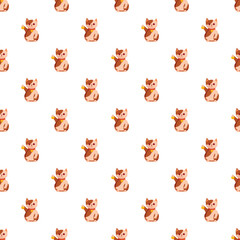 Fototapeta premium Lucky beckoning cat maneki neko creating a traditional japanese culture seamless pattern