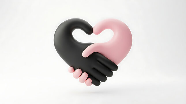Stylized black and pink hands forming a heart shape symbol of unity and love