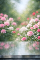Fototapeta premium Flower garden in spring, beautiful pink flowers blooming with green leaves.