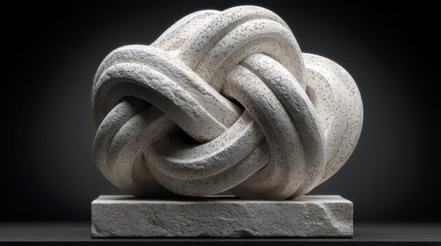 Intricate Stone Sculpture of a Complex Knot on a Pedestal.