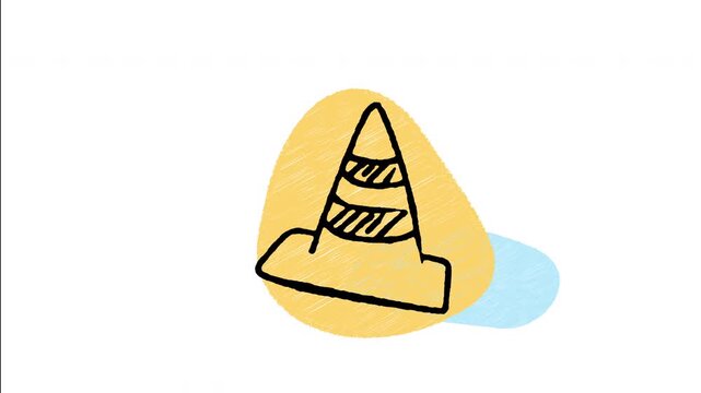 An animated hand-drawn orange traffic safety cone. Great for road work warnings, traffic safety management, detour alerts, and construction zone markers. 