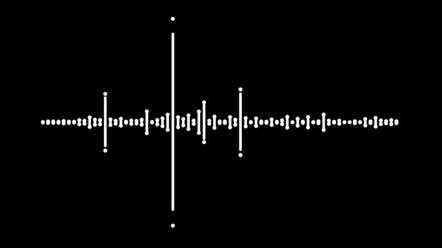 White rhythmic sound spectrum, animated audio waveform bars, smooth frequency equalizer movement, music production signal, digital recording interface, professional black screen seamless. 4k animation