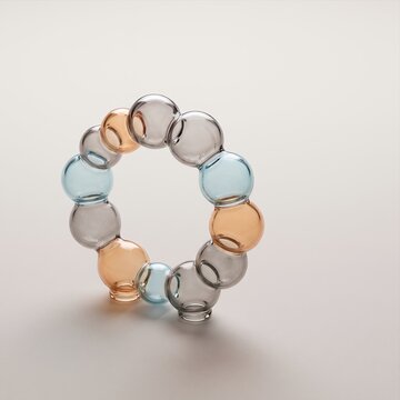 Borosilicate Bubble Ring Sculpture in Smoke and Apricot