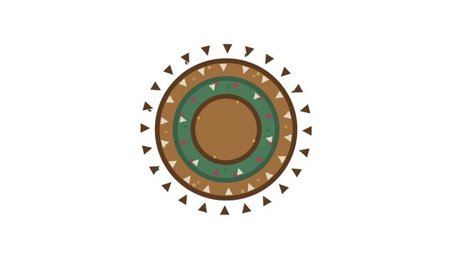 Tribal circular emblem featuring geometric triangle motifs against clean white backdrop in flat vector art style