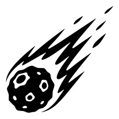 Falling Meteor with Cratered Rock and Flaming Trail, Black Silhouette for Space and Astronomy Projects © Selda