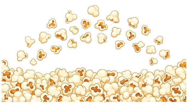 Popcorn Border and Flying Corn Kernels Set for Movie Theater Cinema Snacks Fast Food Packaging and Entertainment Design Vector Illustration