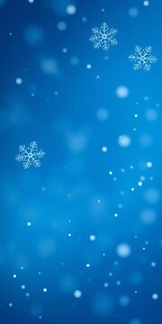 Delicate, intricate snowflakes gently falling on a serene blue background, season, frosty