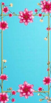 Geometric floral frames in steel blue background, rectangular frame, laser cut