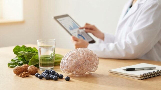 Medical Professional Analyzing Brain Health Data with Digital Tablet