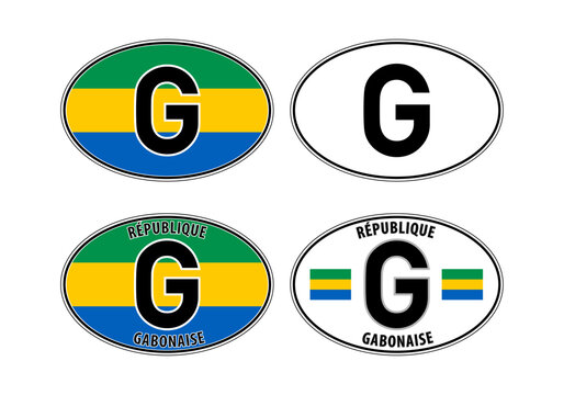 Gabon, oval international vehicle registration code license plate car sticker, vector illustration