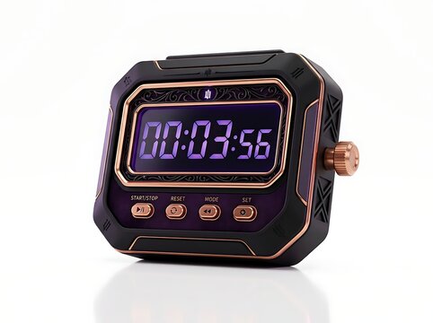 Gothic digital alarm clock 3D render for luxury product presentation