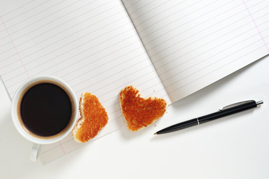 Heart Shaped Toasts with Coffee