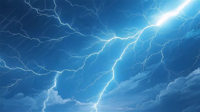 Dense network of bright cyan lightning bolts branching rapidly across dark stormy sky.