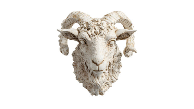 Ram head sculpture with curled horns