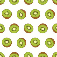 Fototapeta premium Fresh Green Kiwi Fruit Slices Seamless Repeat Pattern