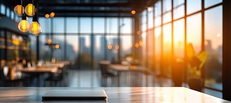 Blurred Modern Office Space With Morning Sunlight A Professional Business Workspace Setup Background