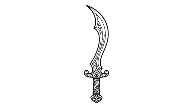 Ornate Curved Sword Isolated on Transparent Background
